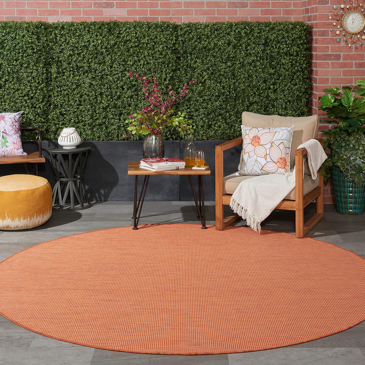 Nourison Positano Indoor/Outdoor Terracotta 8' x Round Area Rug, Easy Cleaning, Non Shedding, Bed Room, Living Room, Dining Room, Backyard, Deck, Patio (8 Round)