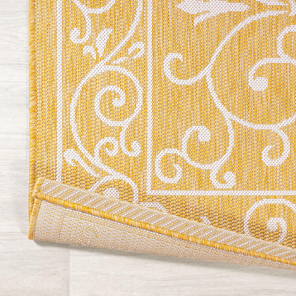 JONATHAN Y SMB106L-8 Charleston Vintage Filigree Textured Weave Indoor Outdoor Area Rug, Classic Traditional Easy-Cleaning,Bedroom,Kitchen,Backyard,Patio,Non Shedding, 8 X 10, Yellow/Cream