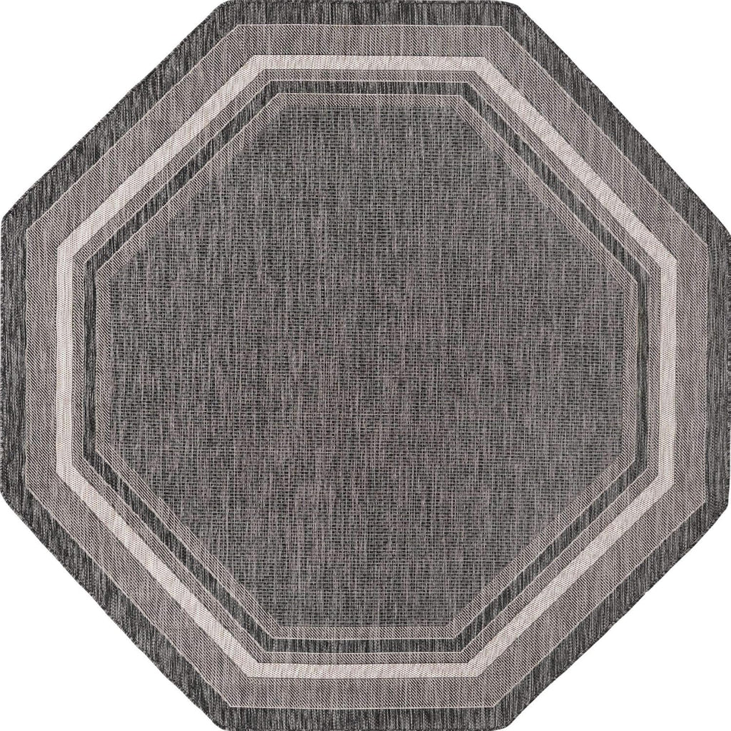 Unique Loom Outdoor Border Collection Area Rug - Soft Border (7' 10" Octagon, Black/ Ivory)