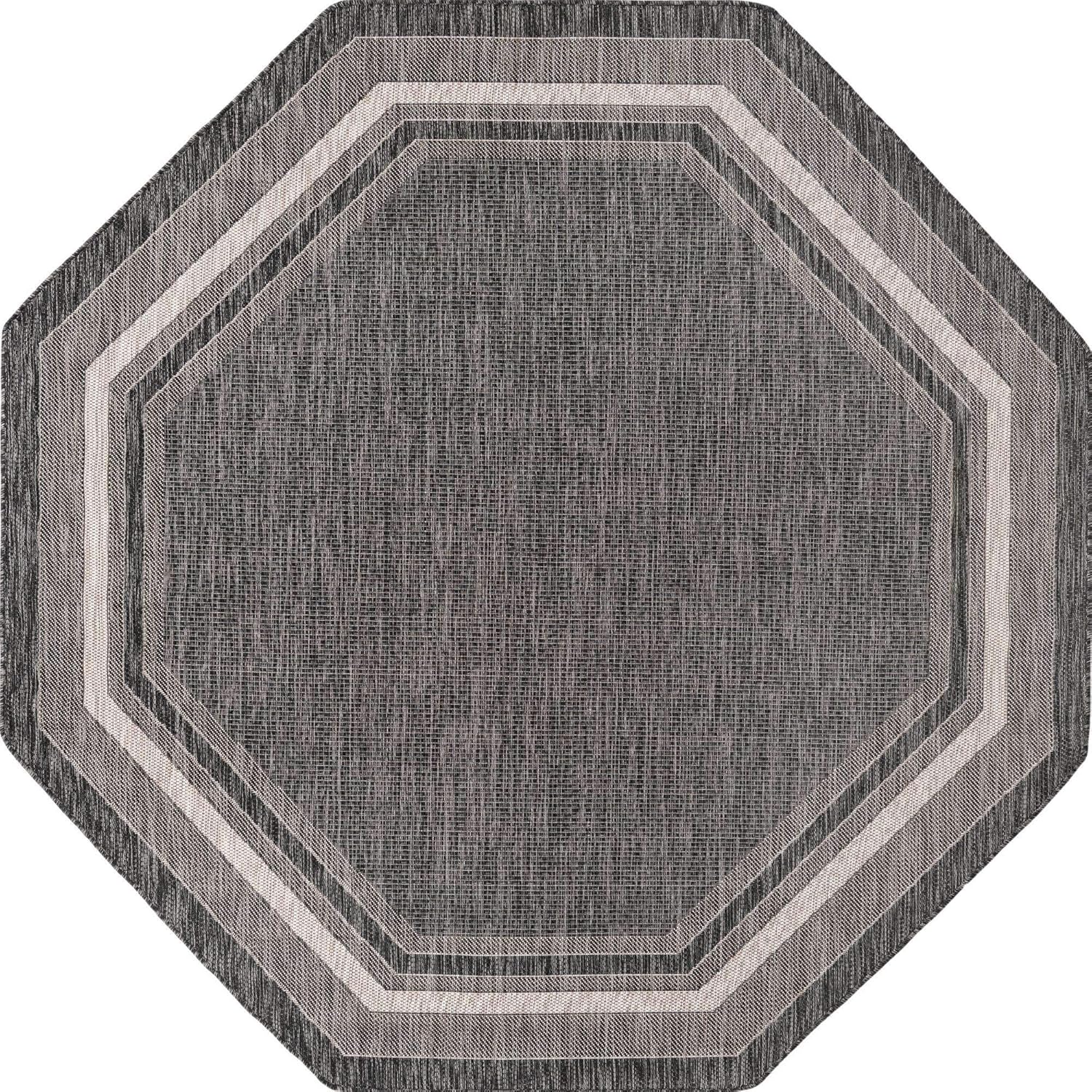 Unique Loom Outdoor Border Collection Area Rug - Soft Border (7' 10" Octagon, Black/ Ivory)