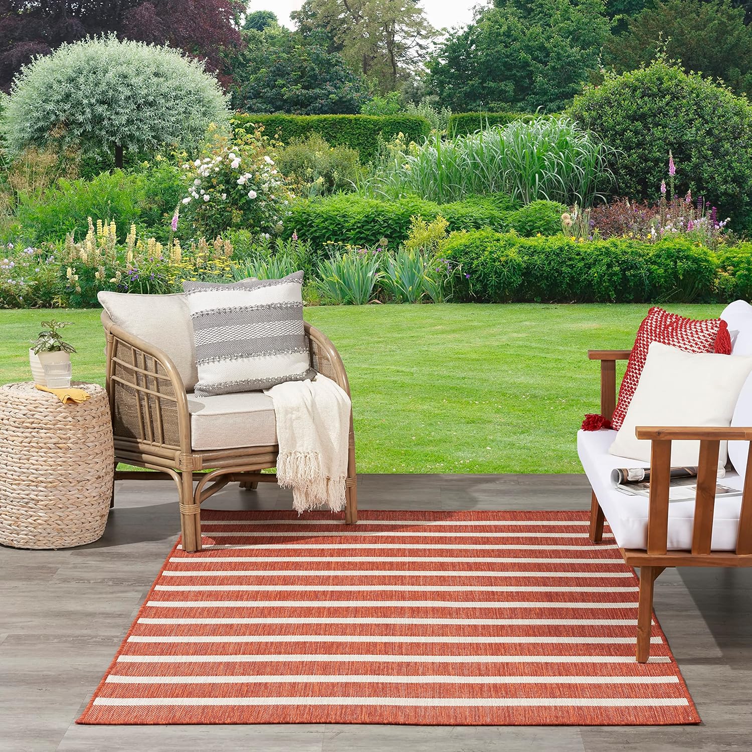 Nourison Home Positano Indoor/Outdoor Terracotta 4' x 6' Area Rug, Easy Cleaning, Non Shedding, Bed Room, Living Room, Dining Room, Deck, Backyard, Patio (4x6)