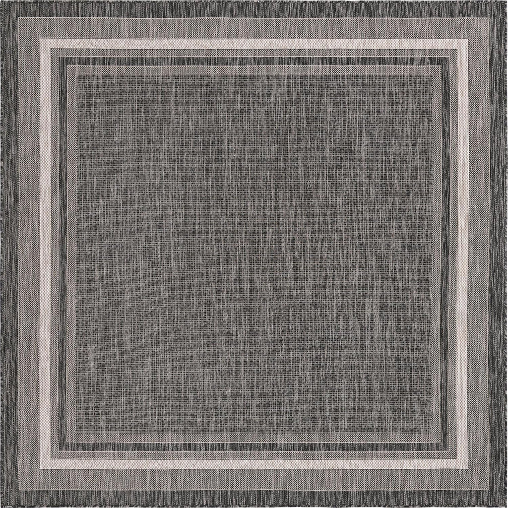 Unique Loom Outdoor Border Collection Area Rug - Soft Border (7' 10" Square, Black/ Ivory)