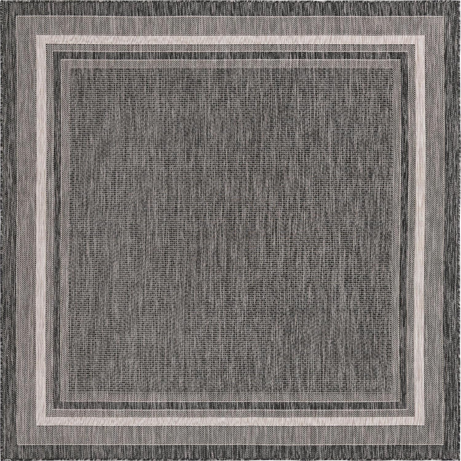 Unique Loom Outdoor Border Collection Area Rug - Soft Border (7' 10" Square, Black/ Ivory)