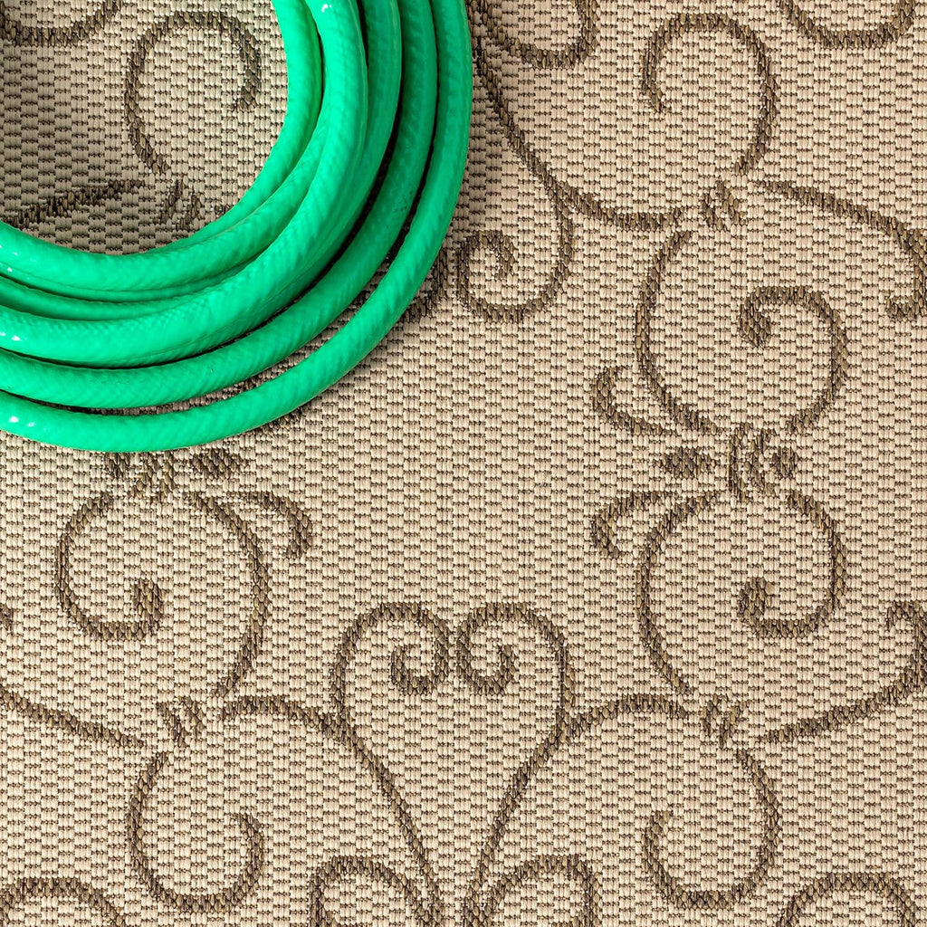 JONATHAN Y SMB106A-210 Charleston Vintage Filigree Textured Weave Indoor Outdoor Runner Rug Classic Coastal Easy-Cleaning Bedroom Kitchen Backyard Patio Non Shedding, 2 X 10, Beige/Brown