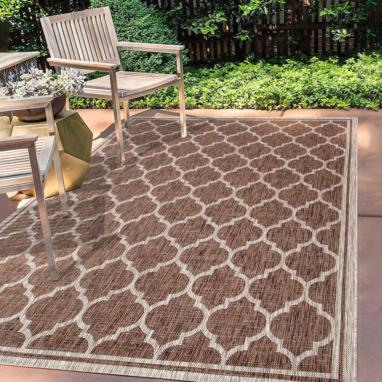 Eyely BMS109B-3 Santa Monica Trebol Moroccan Trellis Textured Weave Indoor/Outdoor Area Rug Coastal;Bohemian, Bedroom, Backyard, Patio, Easy-Cleaning, Non-Shedding, 3 X 5, Espresso/Taupe