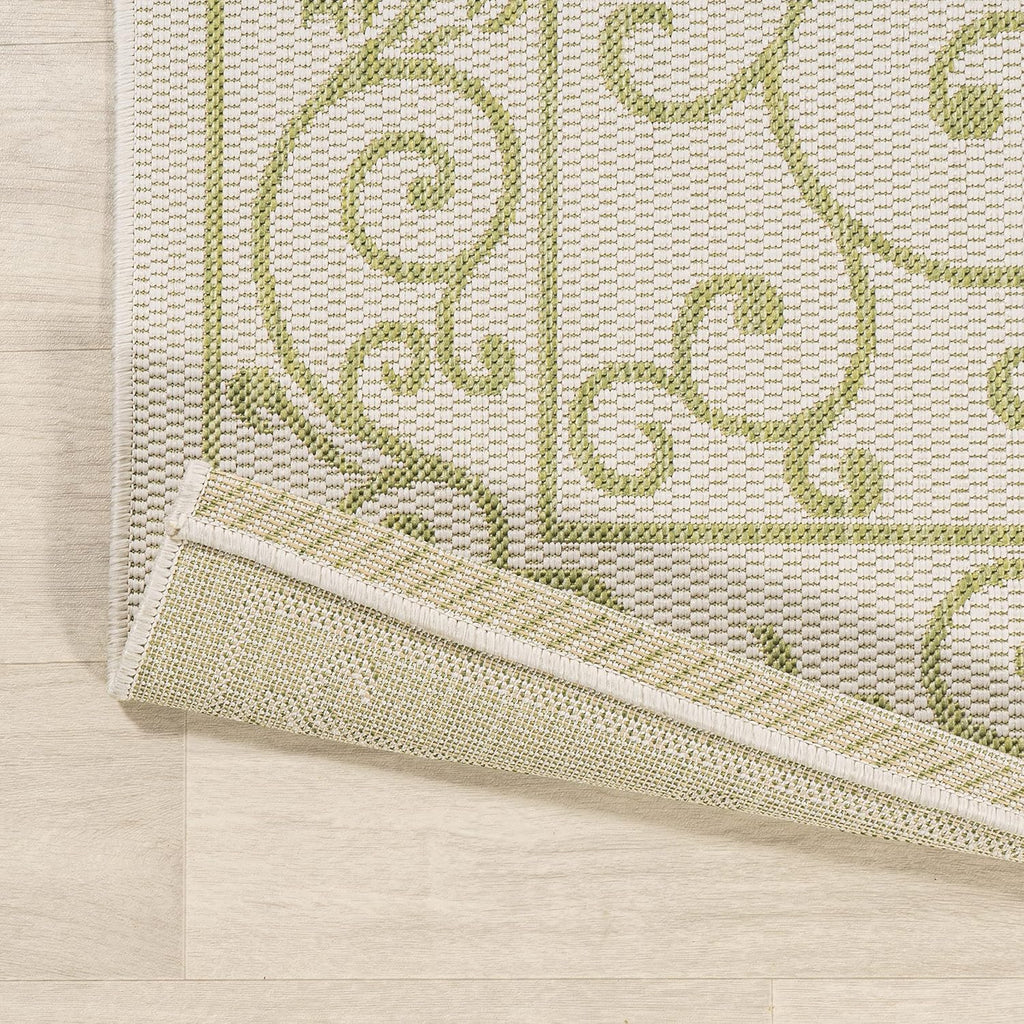 JONATHAN Y SMB106I-3 Charleston Vintage Filigree Textured Weave Indoor Outdoor Area Rug, Coastal,Traditional,Transitional Easy Clean,Bedroom,Kitchen,Backyard,Patio, Non-Shed, Cream/Green, 3 X 5