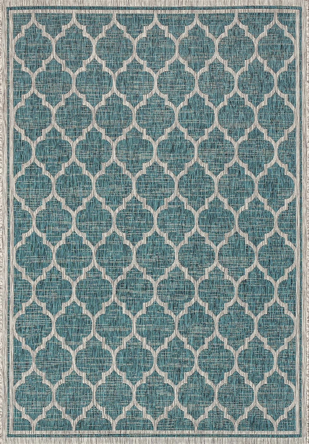 Eyely BMS109E-9 Santa Monica Trebol Moroccan Trellis Textured Weave Indoor/Outdoor Area Rug Coastal;Bohemian, Bedroom, Backyard, Patio, Easy-Cleaning, Non-Shedding, 9 X 12, Teal/Gray