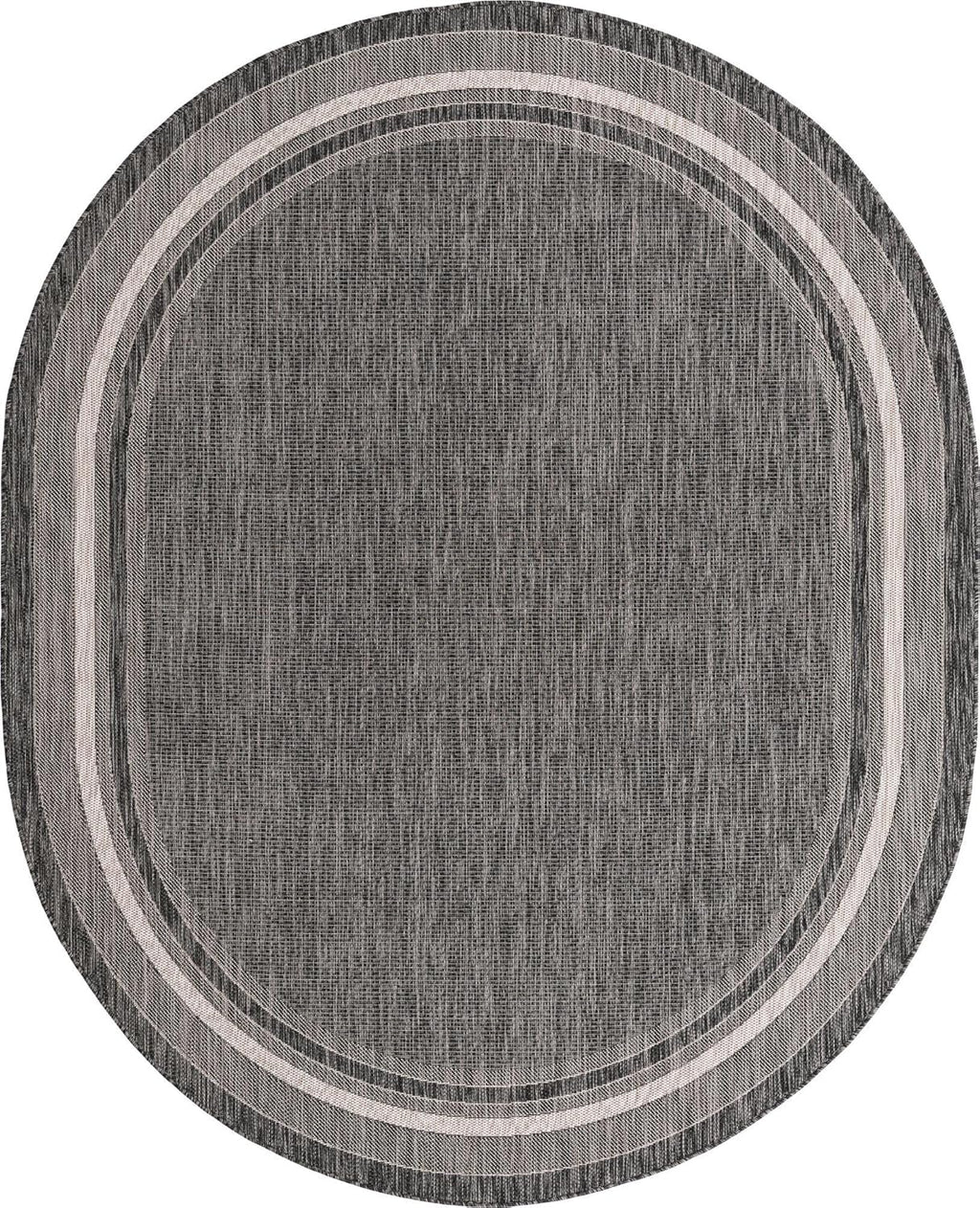 Unique Loom Outdoor Border Collection Area Rug - Soft Border (7' 10" x 10' Oval, Black/ Ivory)