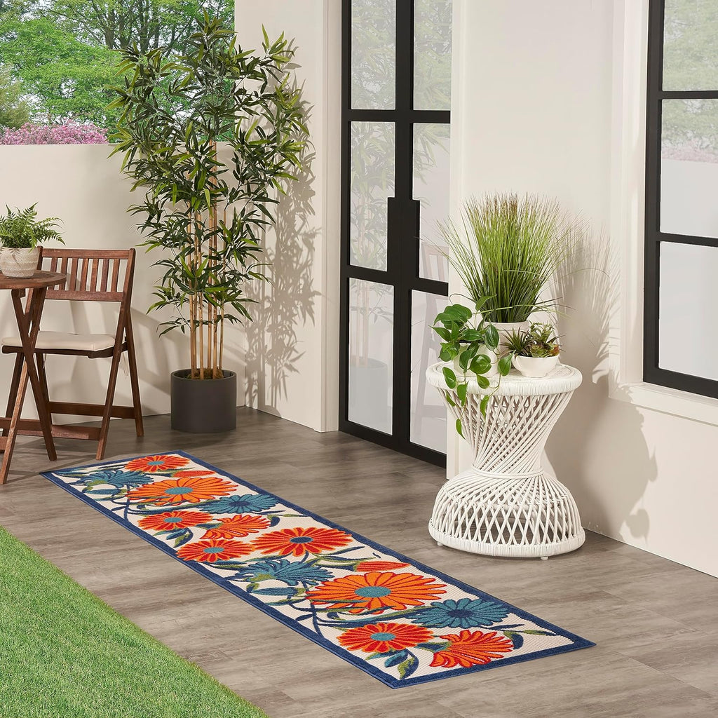 Nourison Home Aloha Outdoor Multicolor 2'3" x 10' Area Rug, Easy Cleaning, Non Shedding, Bed Room, Living Room, Dining Room, Deck, Backyard, Patio (2x10)