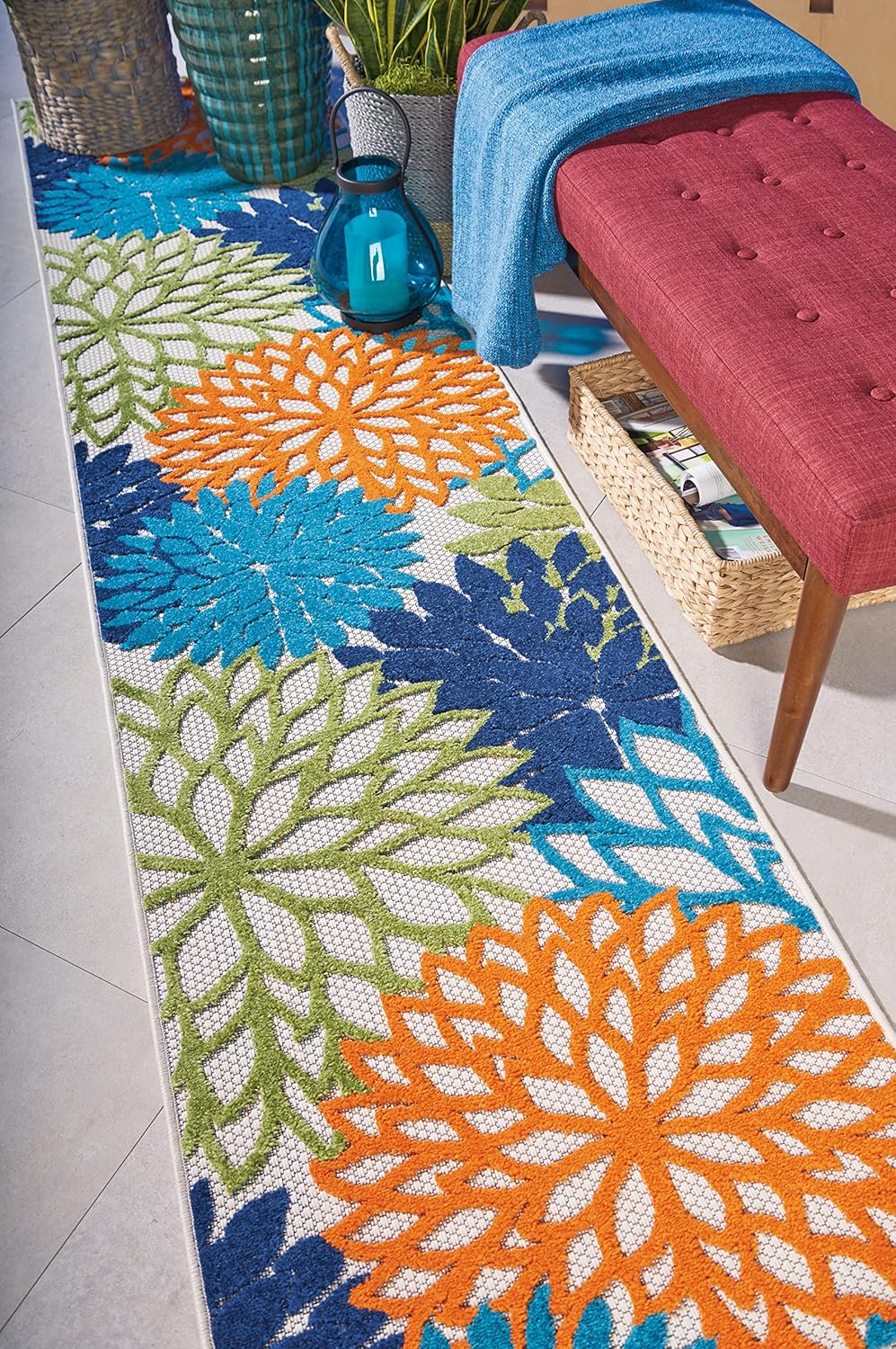 Nourison Aloha Indoor/Outdoor Multicolor 2'3" x 12' Area Rug, Tropical, Botanical, Easy Cleaning, Non Shedding, Bed Room, Living Room, Dining Room, Deck, Backyard, Patio (2x12)