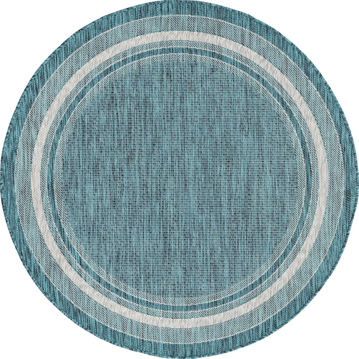 Unique Loom Outdoor Border Collection Area Rug - Soft Border (5' 1" Round, Teal/ Ivory)