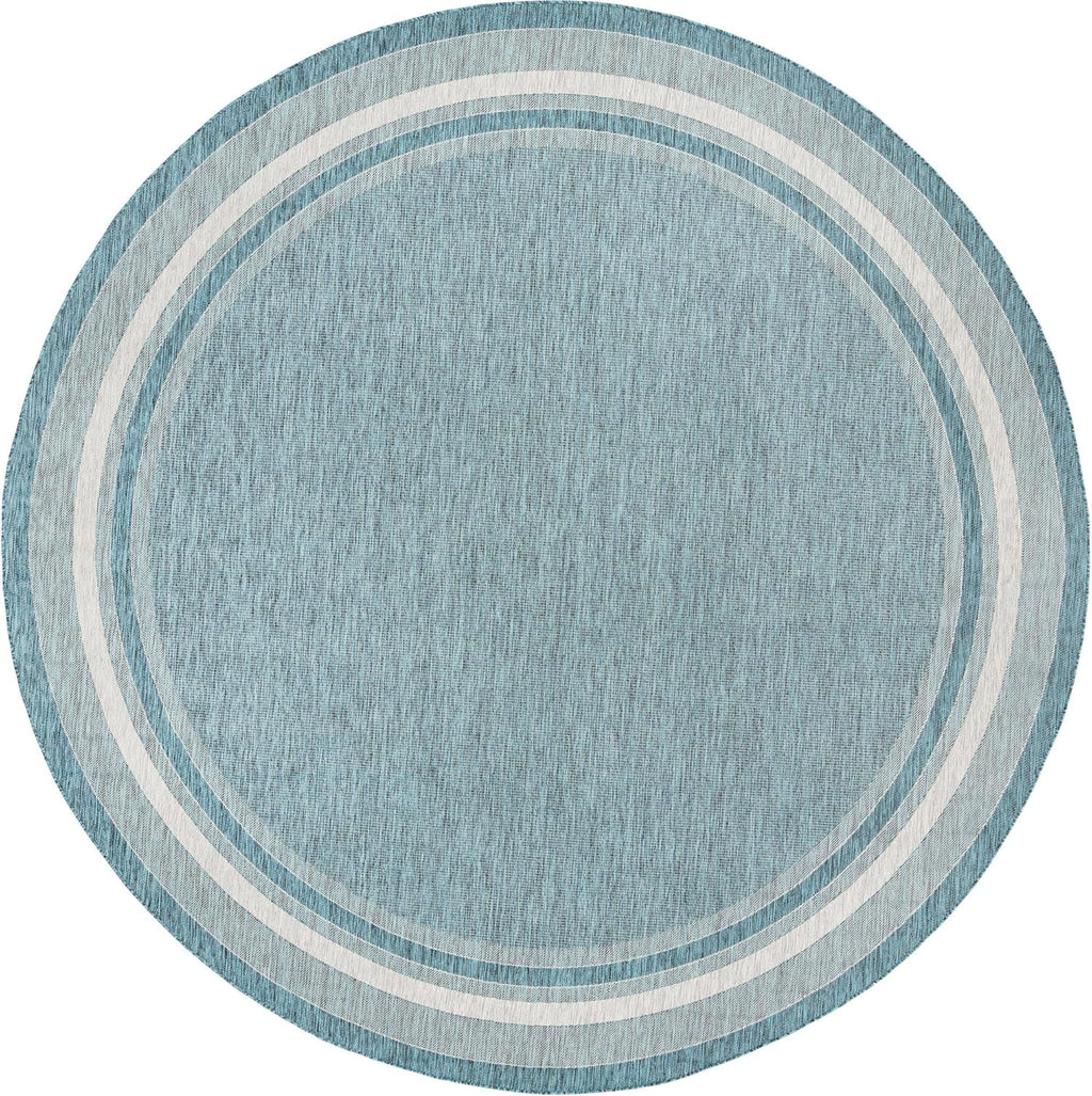 Unique Loom Outdoor Border Collection Area Rug - Soft Border (13' Round, Teal/ Ivory)