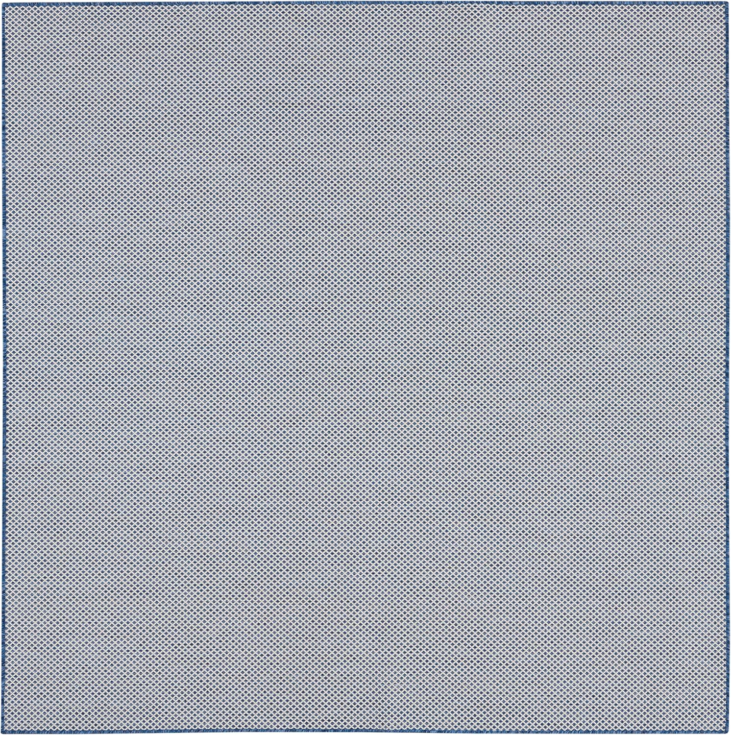 Nourison Home Courtyard Indoor/Outdoor Ivory Blue 8' x Square Area Rug, Easy Cleaning, Non Shedding, Bed Room, Living Room, Dining Room, Backyard, Deck, Patio (8 Square)