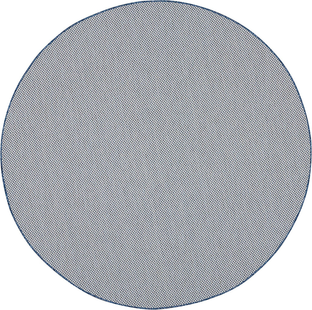 Nourison Home Courtyard 8' x Round Ivory Blue Fabric Modern Area Rug (8' Round)