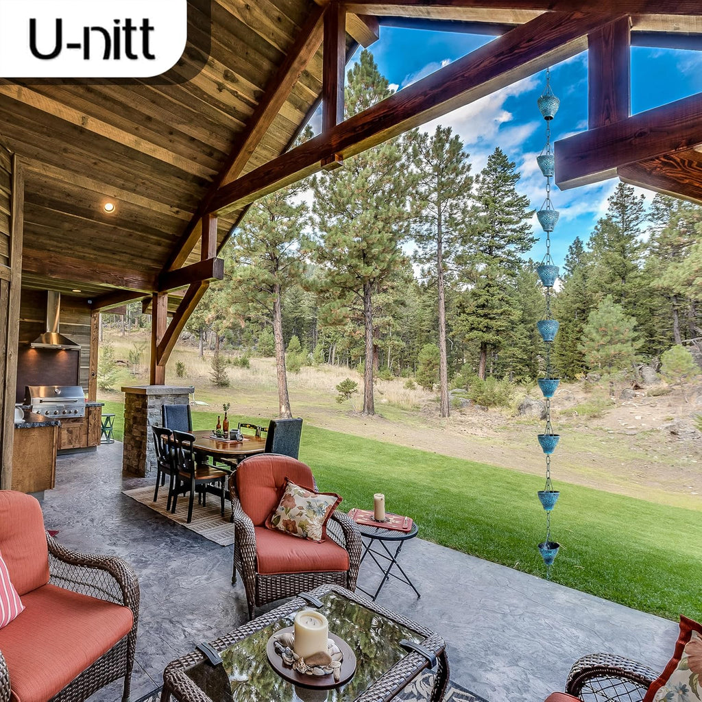 U-nitt Rain Chain Water Collection for Gutters, Rainwater Catcher & Diverter, 8.5 FT Chains for Outside Garden, Sunflower Cups, Roof Downspout, Works with Heavy Rain, w/Gutter Clip for Rainchains