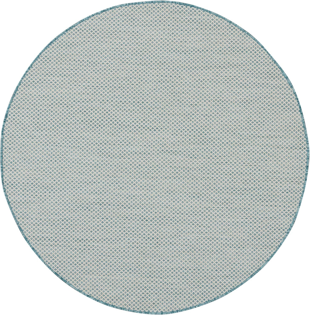 Nourison Home Courtyard Indoor/Outdoor Ivory/Aqua 4' x Round Area Rug, Easy Cleaning, Non Shedding, Bed Room, Living Room, Dining Room, Backyard, Deck, Patio (4 Round)