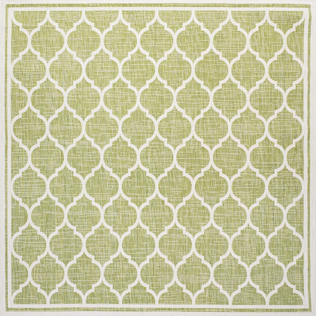 Eyely BMS109G-5SQ Santa Monica Trebol Moroccan Trellis Textured Weave Indoor/Outdoor Area Rug Coastal;Bohemian, Bedroom, Backyard, Patio, Easy-Cleaning, Non-Shedding, 5' Square, Green/Cream