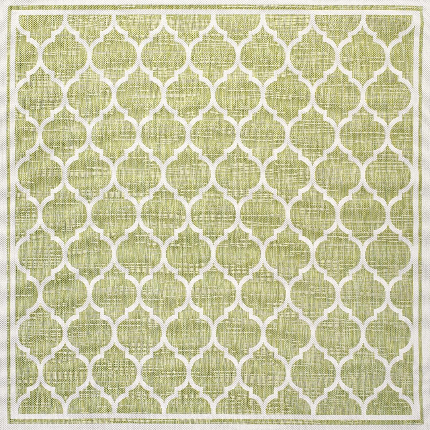 Eyely BMS109G-5SQ Santa Monica Trebol Moroccan Trellis Textured Weave Indoor/Outdoor Area Rug Coastal;Bohemian, Bedroom, Backyard, Patio, Easy-Cleaning, Non-Shedding, 5' Square, Green/Cream