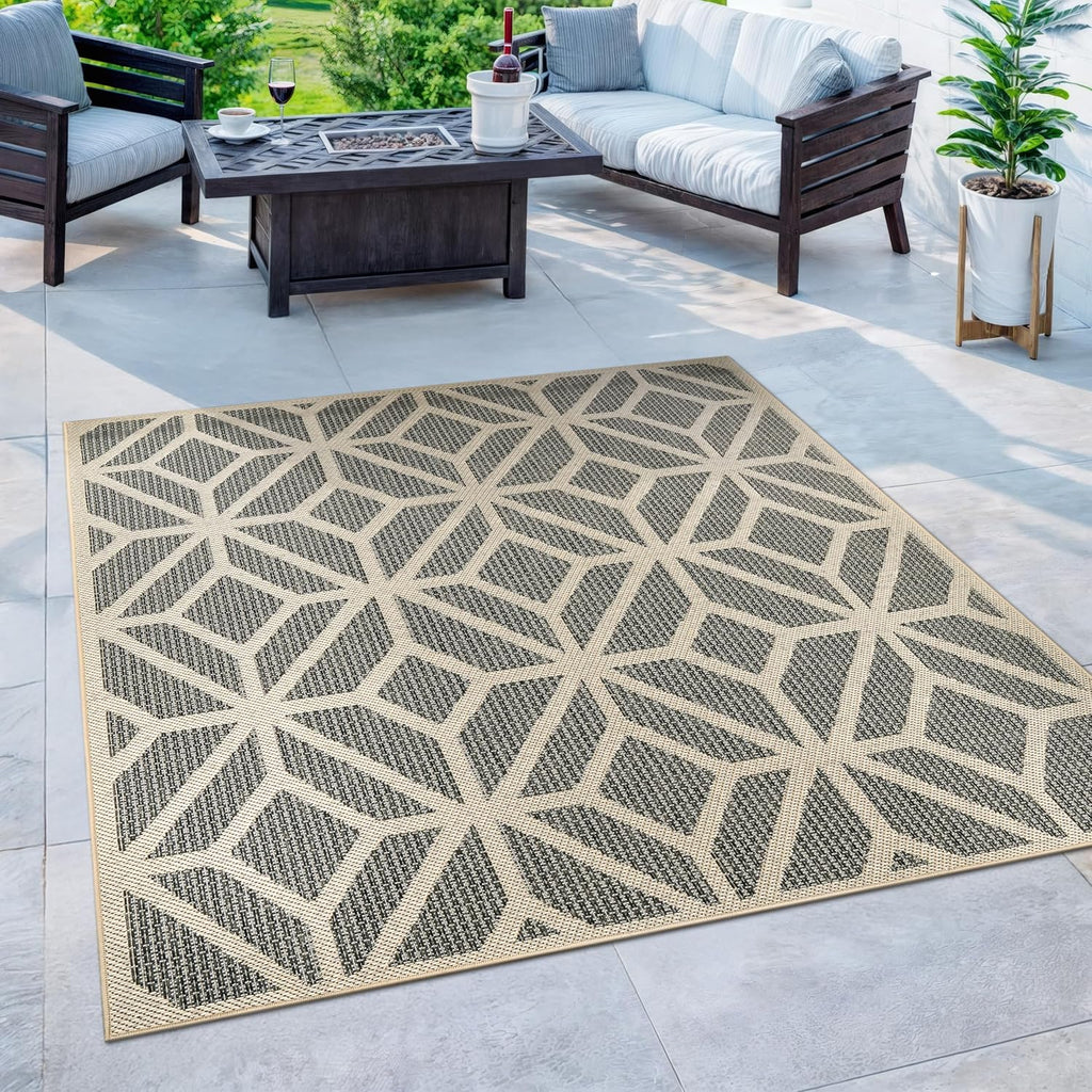 Rugshop Contemporary Geometric Indoor/Outdoor Square Rug 6' 6" Blue