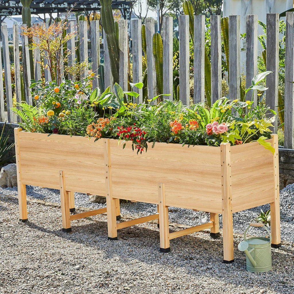 Amerlife 8x2 Ft Raised Garden Bed, 16 Inch Depth Featuring Legs, Drainage Holes, Ideal for Vegetables, Flowers, Herbs, Elevated Wood Planter Box for Balcony, Patio, Backyard, Easy Assembly