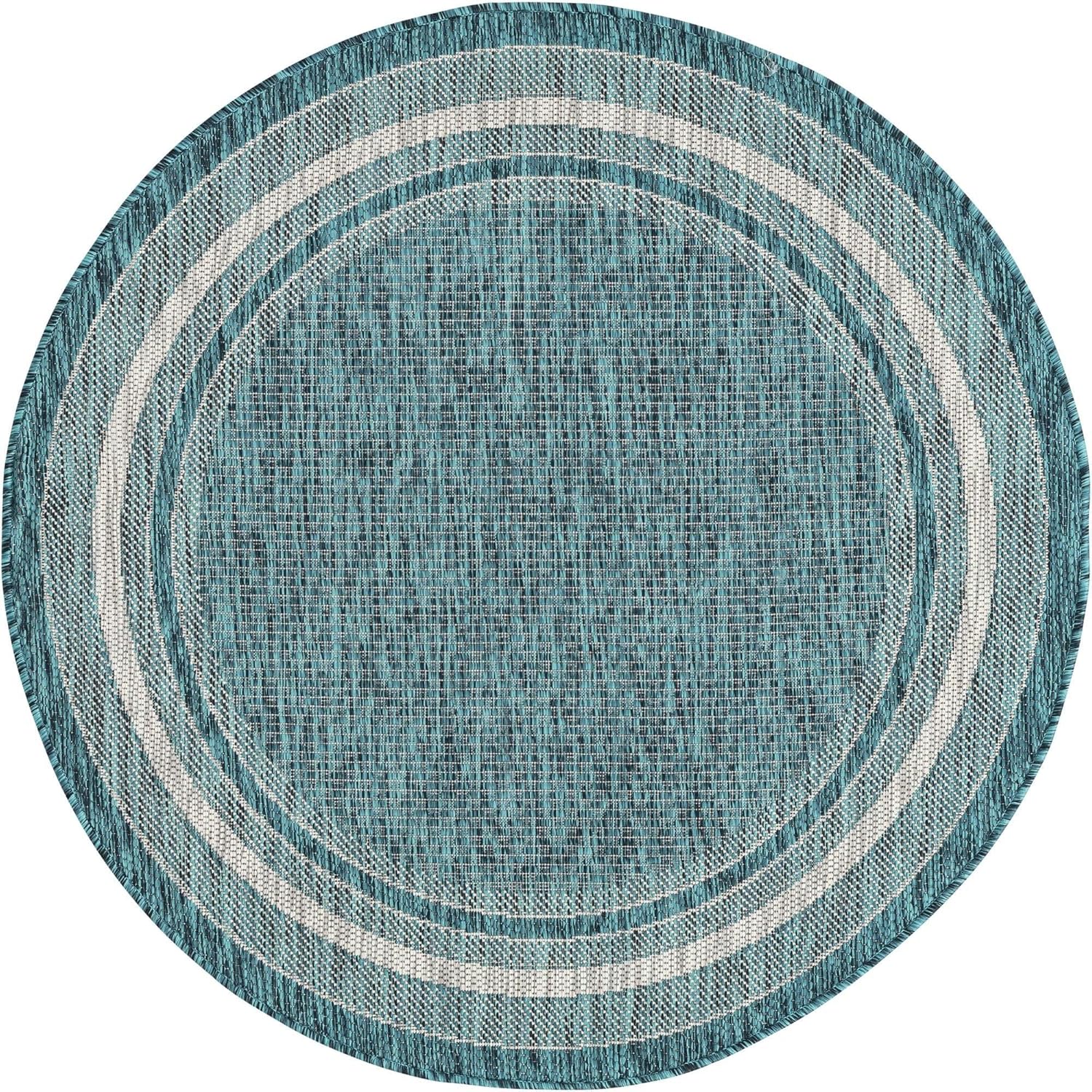 Unique Loom Outdoor Border Collection Area Rug - Soft Border (4' Round Teal/Ivory)