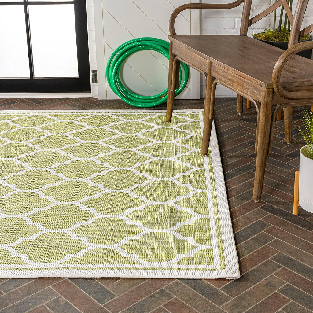 Eyely BMS109G-5 Santa Monica Trebol Moroccan Trellis Textured Weave Indoor/Outdoor Area Rug Coastal;Bohemian, Bedroom, Backyard, Patio, Easy-Cleaning, Non-Shedding, 5 X 8, Green/Cream