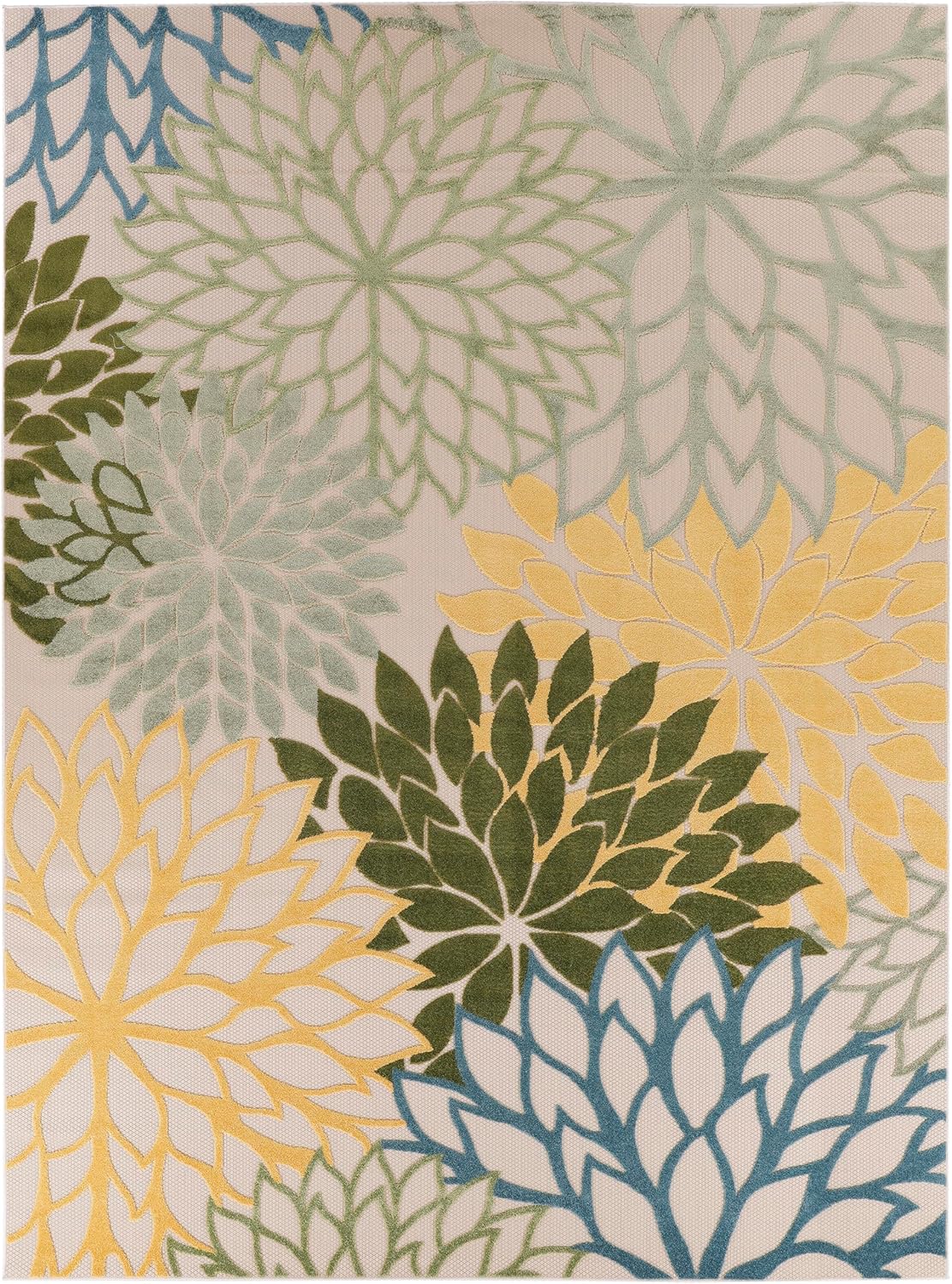 Nourison Home Aloha Indoor-Outdoor Green Multicolor 10' x 14' Area Rug, Easy Cleaning, Non Shedding, Bed Room, Living Room, Dining Room, Backyard, Patio, Deck (10x14)