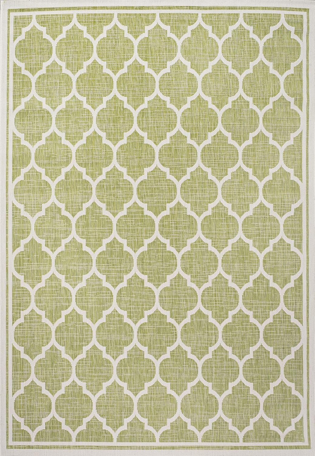 Eyely BMS109G-3 Santa Monica Trebol Moroccan Trellis Textured Weave Indoor/Outdoor Area Rug Coastal;Bohemian, Bedroom, Backyard, Patio, Easy-Cleaning, Non-Shedding, 3 X 5, Green/Cream