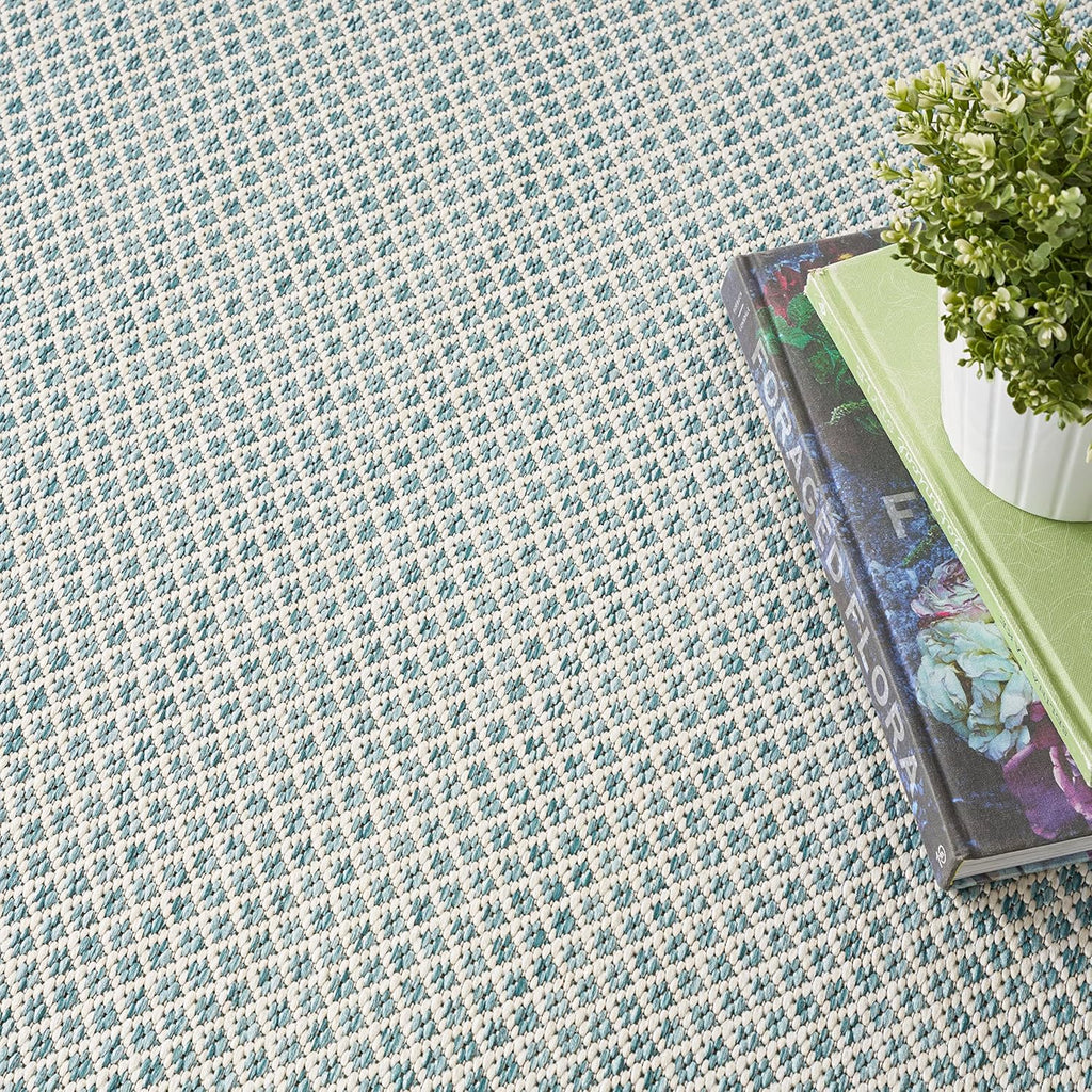 Nourison Home Courtyard Indoor/Outdoor Ivory/Aqua 5' x 8' Oval Area Rug, Easy Cleaning, Non Shedding, Bed Room, Living Room, Dining Room, Backyard, Deck, Patio (5x8 Oval)