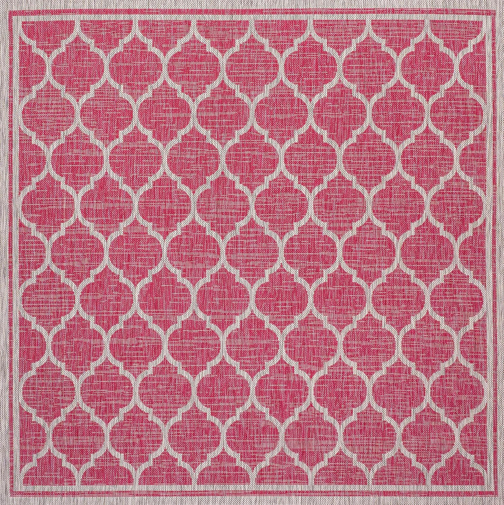 Eyely BMS109H-5SQ Santa Monica Trebol Moroccan Trellis Textured Weave Indoor/Outdoor Area Rug Coastal;Bohemian, Bedroom, Backyard, Patio, Easy-Cleaning, Non-Shedding, 5' Square, Fuchsia/Light Gray