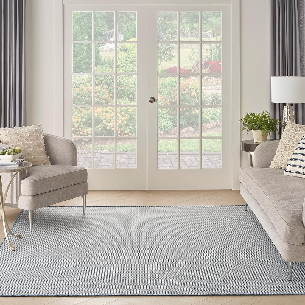 Nourison Home Courtyard Indoor/Outdoor Ivory Blue 8' x Square Area Rug, Easy Cleaning, Non Shedding, Bed Room, Living Room, Dining Room, Backyard, Deck, Patio (8 Square)