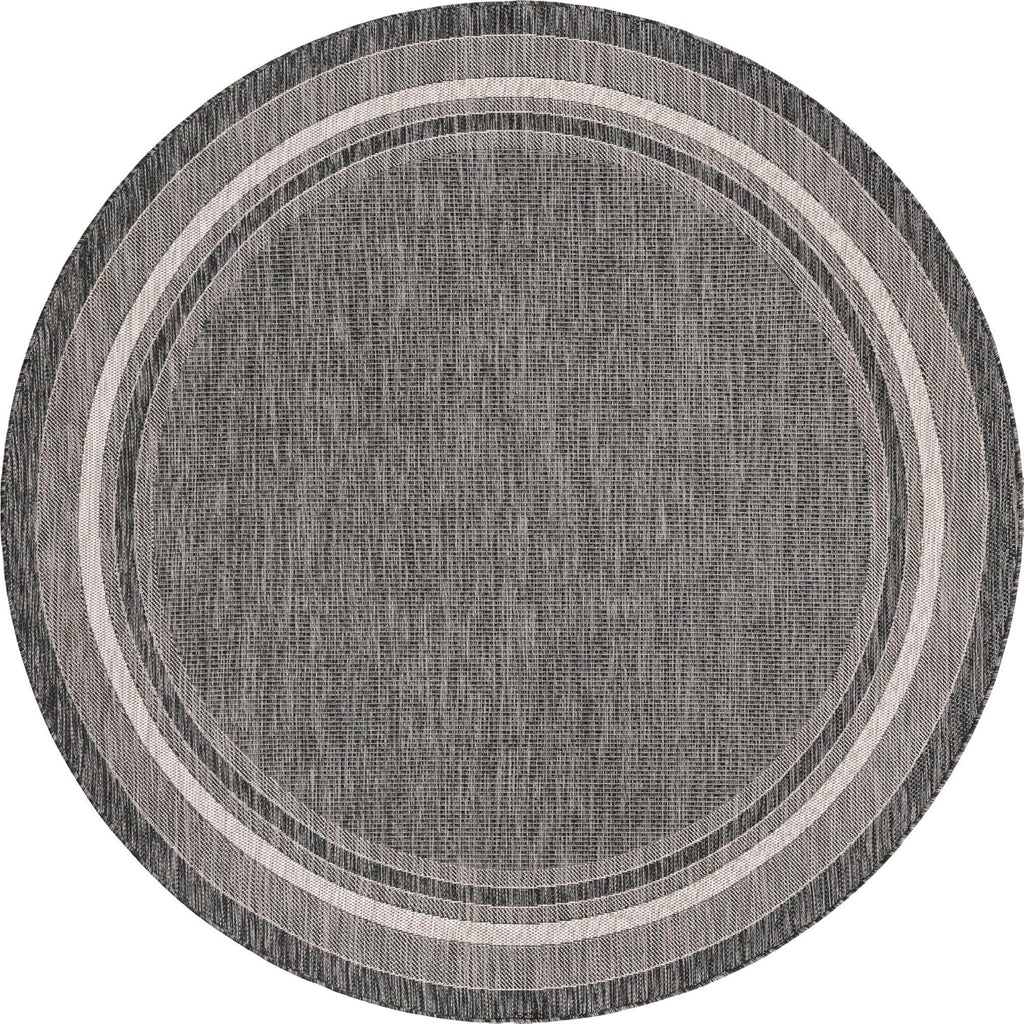 Unique Loom Outdoor Border Collection Area Rug - Soft Border (7' 10" Round, Black/ Ivory)