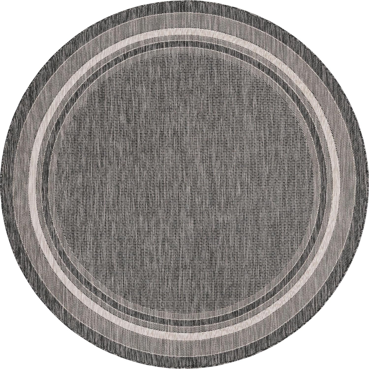 Unique Loom Outdoor Border Collection Area Rug - Soft Border (7' 10" Round, Black/ Ivory)