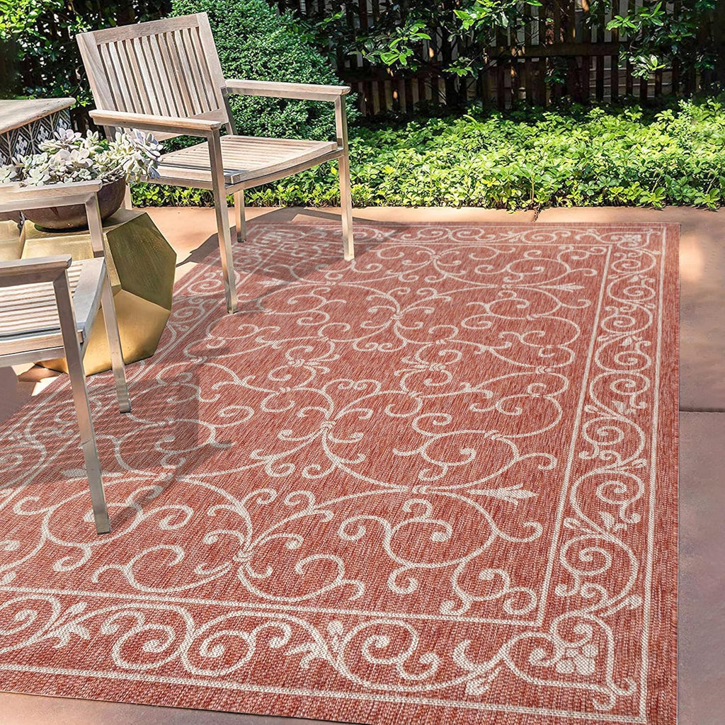 JONATHAN Y SMB106B-4 Charleston Vintage Filigree Textured Weave Indoor/Outdoor Red/Beige 4 ft. x 6 ft. Area Rug, Classic,Easy-Cleaning,HighTraffic,LivingRoom,Backyard, Non Shedding