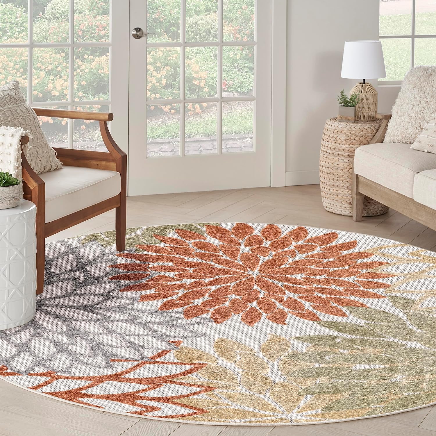 Nourison Home Aloha 63x63 Outdoor Polypropylene Fabric Rug in Ivory/Multi-Color