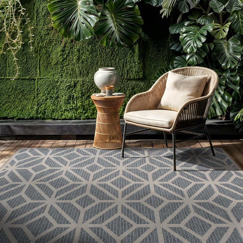 Rugshop Contemporary Geometric Indoor/Outdoor Area Rug 4' X 6' Blue