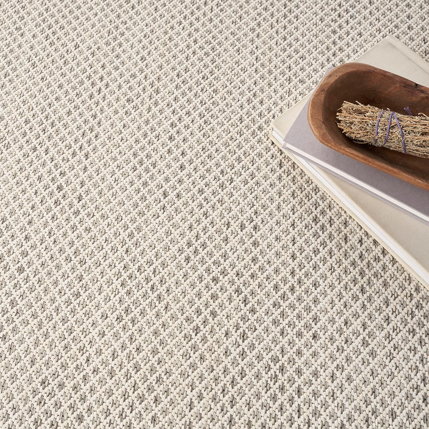 Nourison Home Courtyard Indoor/Outdoor Ivory/Silver 5' x Square Area Rug, Easy Cleaning, Non Shedding, Bed Room, Living Room, Dining Room, Backyard, Deck, Patio (5 Square)