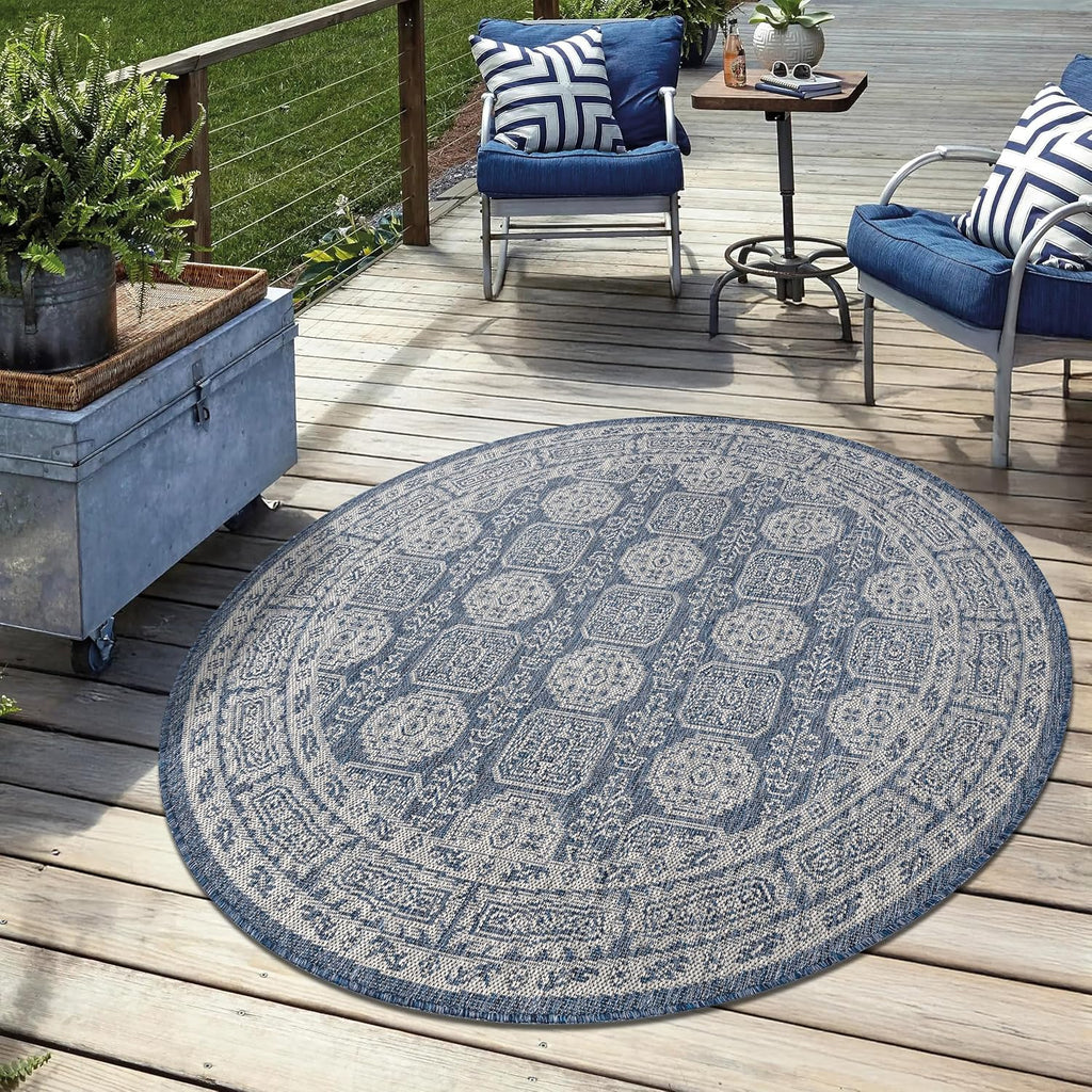 Keen Home Design Terrace Outdoor Round Rug - 5ft Round Washable Indoor/Outdoor Rug for Patio, Kitchen, Balcony, Beach, Garden, Deck and Porch, Size: 5'3" Round