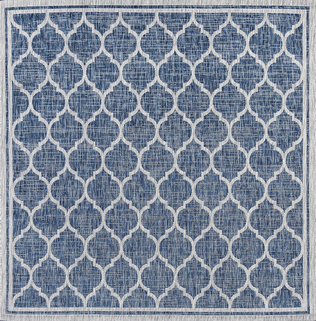 Eyely BMS109D-5SQ Santa Monica Trebol Moroccan Trellis Textured Weave Indoor/Outdoor Area Rug Coastal;Bohemian, Bedroom, Backyard, Patio, Easy-Cleaning, Non-Shedding, 5' Square, Navy/Gray