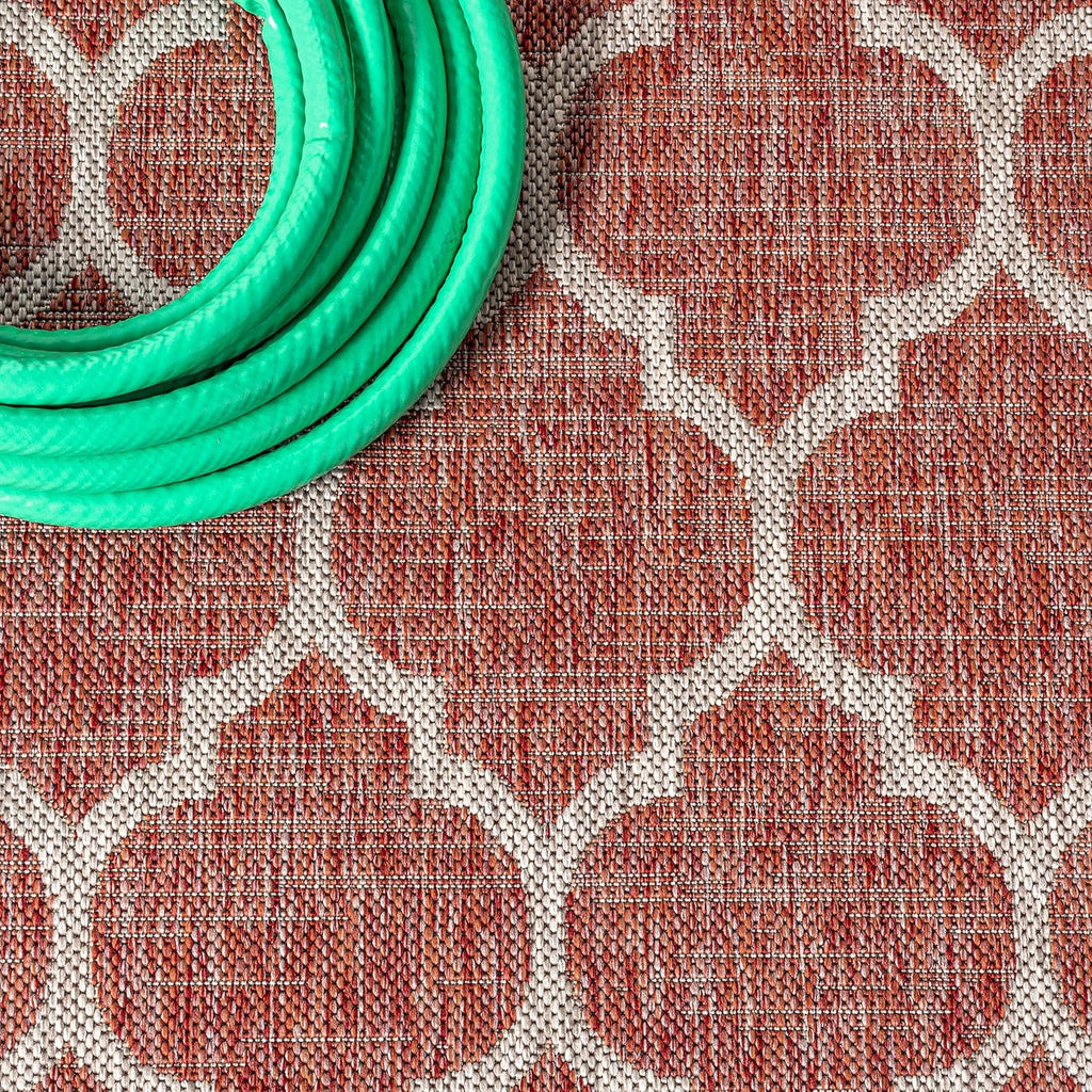 Eyely BMS109C-214 Santa Monica Trebol Moroccan Trellis Textured Weave, Pet Friendly, Non-Shedding, Stain Resistant, Easy-Cleaning, Red/Beige, 2 ft. x 14 ft., Indoor/Outdoor, Runner Rug