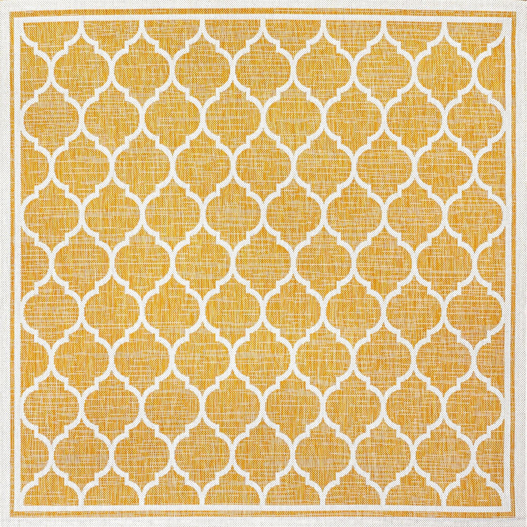 Eyely BMS109F-5SQ Santa Monica Trebol Moroccan Trellis Textured Weave Indoor/Outdoor Area Rug Coastal;Bohemian, Bedroom, Backyard, Patio, Easy-Cleaning, Non-Shedding, 5' Square, Yellow/Cream