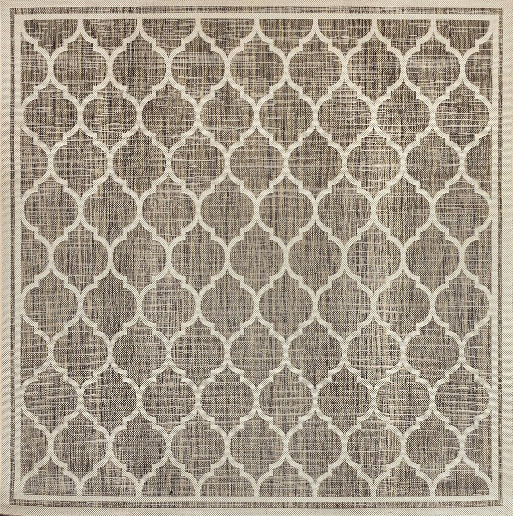 Eyely BMS109A-5SQ Santa Monica Trebol Moroccan Trellis Textured Weave Indoor/Outdoor Area Rug Coastal;Bohemian, Bedroom, Backyard, Patio, Easy-Cleaning, Non-Shedding, 5' Square, Brown/Beige